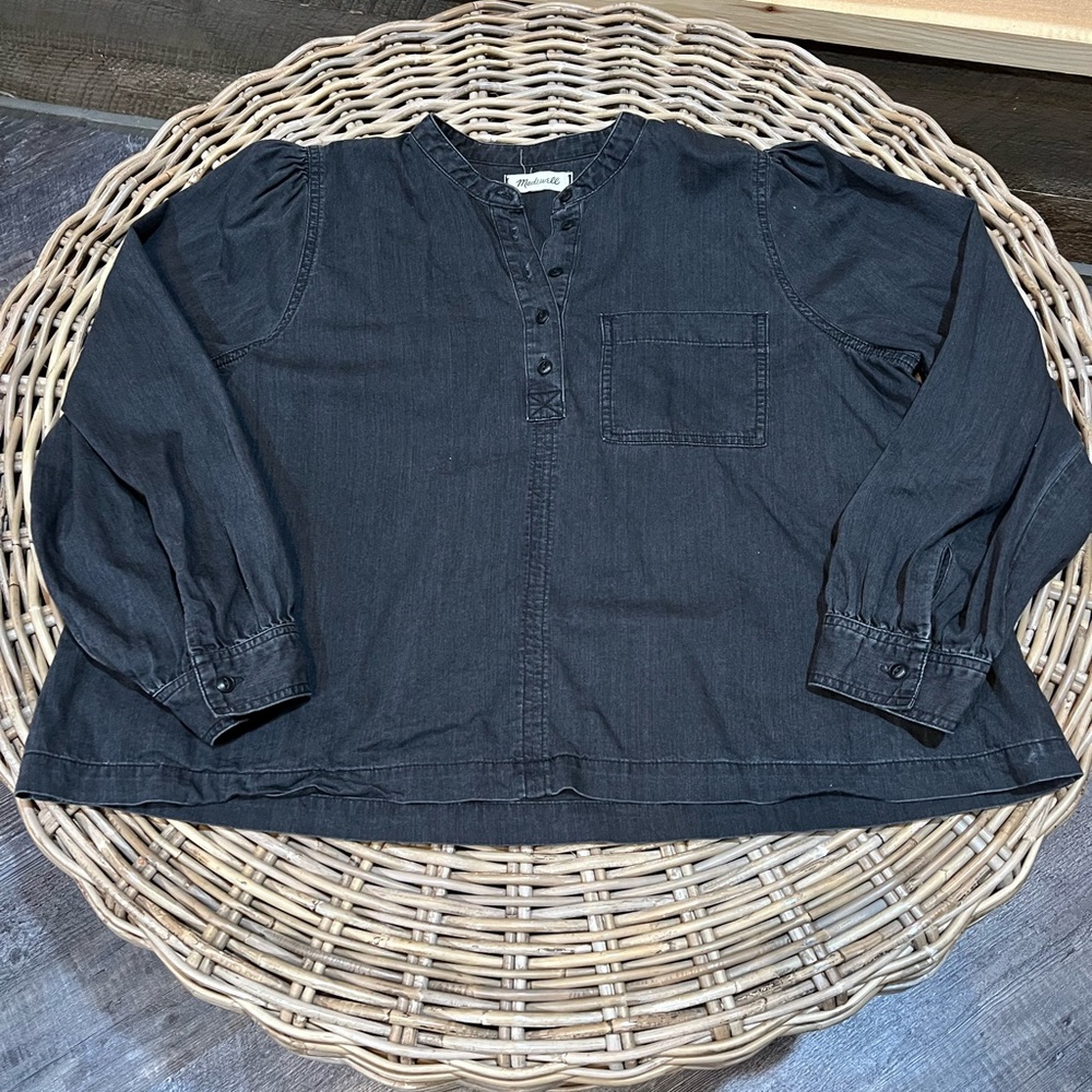 Madewell Denim Collarless Popover Shirt in Shrader Wash